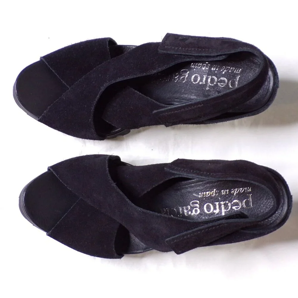 🆕 PEDRO GARCIA Yuval Slingback Peep Toe Lug Sole Heels Sandals Shoes Black 7.5 - Picture 3 of 8